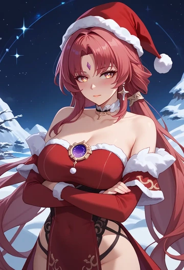 star rail,fu xuan,Christmas,red velvet dress  - AI generated anime art